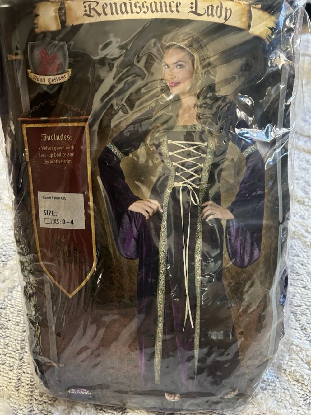 Renaissance Lady Adult Women's Medieval Costume Dress Gown Lace Up Xs  0-4 New